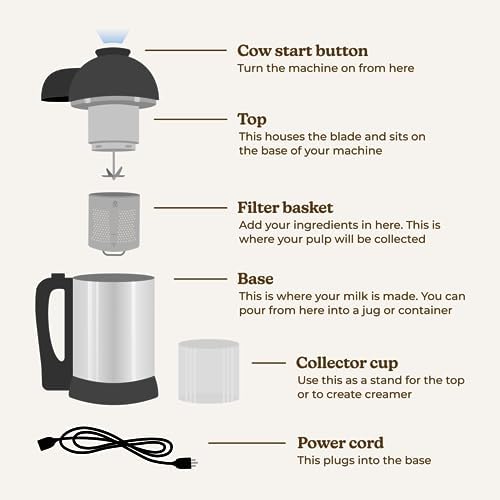 Almond Cow Nut Milk Maker Machine, Plant Based Milk Maker for Homemade Almond, Oat, Cashew Nut Milk, Soy Milk, Dairy Free Bevenrages, Stainless Steel Food Machines, 5-6 Cups Per Batch, 120V