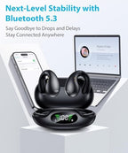 Ultra Open Ear Earbuds - Ergonomic Clip-On Earbuds, Bone Conduction Over-The-Ear Headphones with Waterproof Design and Secure Fit for Small Ears, Obsidian Black