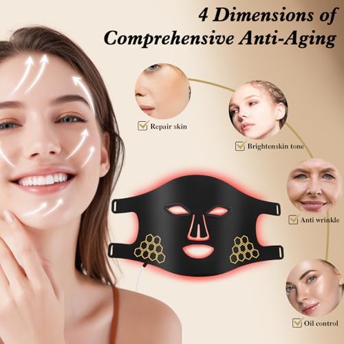 Red Light Therapy for Face, Infrared LED Face Mask Light Therapy 4 Light Waves with 850nm Near Infrared, Portable Rechargeable Red Light Therapy Mask Skincare Device for Facial Rejuvenation