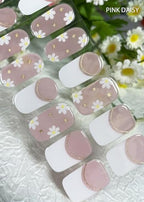 Semi Cured Gel Nail Strips (Pink Daisy)-20 PCS French Gel Nail Stickers | Gel Nail Wraps | UV Light Required, Salon Quality & Easy to Use