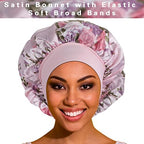 Satin Bonnet Hair Bonnet for Sleeping- 4 Pack Large Silk Bonnets for Black Women with Elastic Soft Band for Hair Care