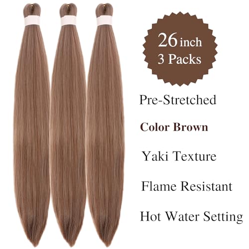 Braiding Hair Pre stretched Brown Prestretched Braiding Hair for Black Women Twist Kids Ez Braid Braiding Hair Synthetic Knotless Colored Hypoallergenic Hair extensions Pre-stretched