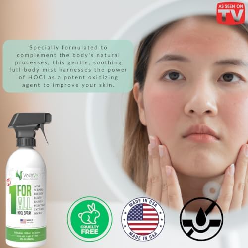 VoilaVe Pure Hypochlorous Acid Spray, All-in-One Skin Spray for Every Skin Type | HOCL Spray | Supports Acne, Scraps, Bruises, Rashes, Piercings, Tattoos, and Odors | Multi-Purpose Cleaner Spray 8 Oz