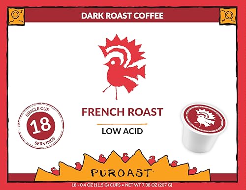 Puroast Low Acid Coffee| French Single Serve Pods | Dark Roast | High Antioxidants & High pH |No Bitter Aftertaste | Reduced Heartburn & GERD Friendly | 24 Count - Compatible with Keurig Brewer