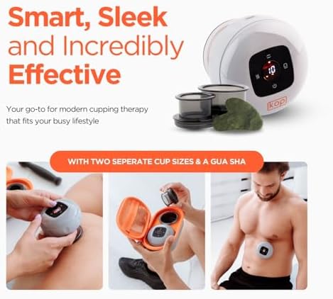 KOP Electric Smart Cupping Kit for Massage Therapy - Home Electric Cupping Set with Heat, Massage, Red Light, and Suction - 2 Size Cups with Travel case