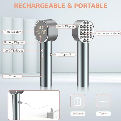 Red Light Therapy with Timing and 4 Modes, High Power 660/850nm Handheld Near-Infrared ＆ Red Light Therapy for Face Body, Portable Light Therapy Wand for Pain Relief of Muscles Joints Knee, 20 LEDs