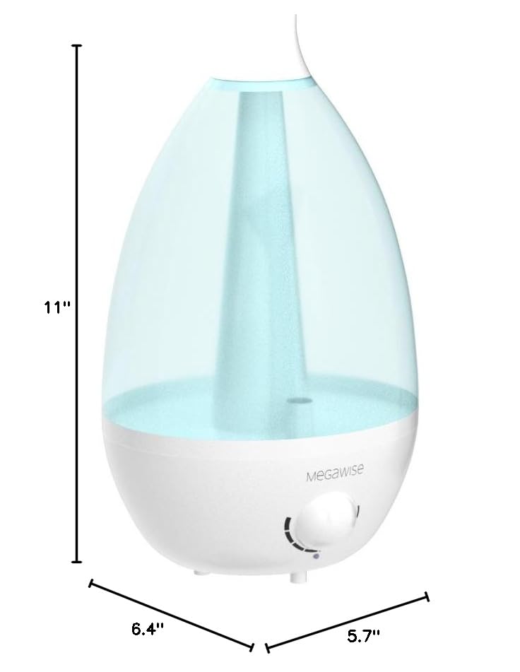 MEGAWISE 1.5L Quiet Cool Mist Humidifier, 25dB, Portable for Bedroom