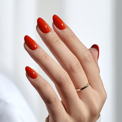 BTArtbox Press On Nails Short - Red Press on Nails Soft Gel Fall Fake Nail with Nail Glue, Fit Perfectly, Reusable Glue On Nails in 16 Sizes for Valentine's Day Gift, Coral