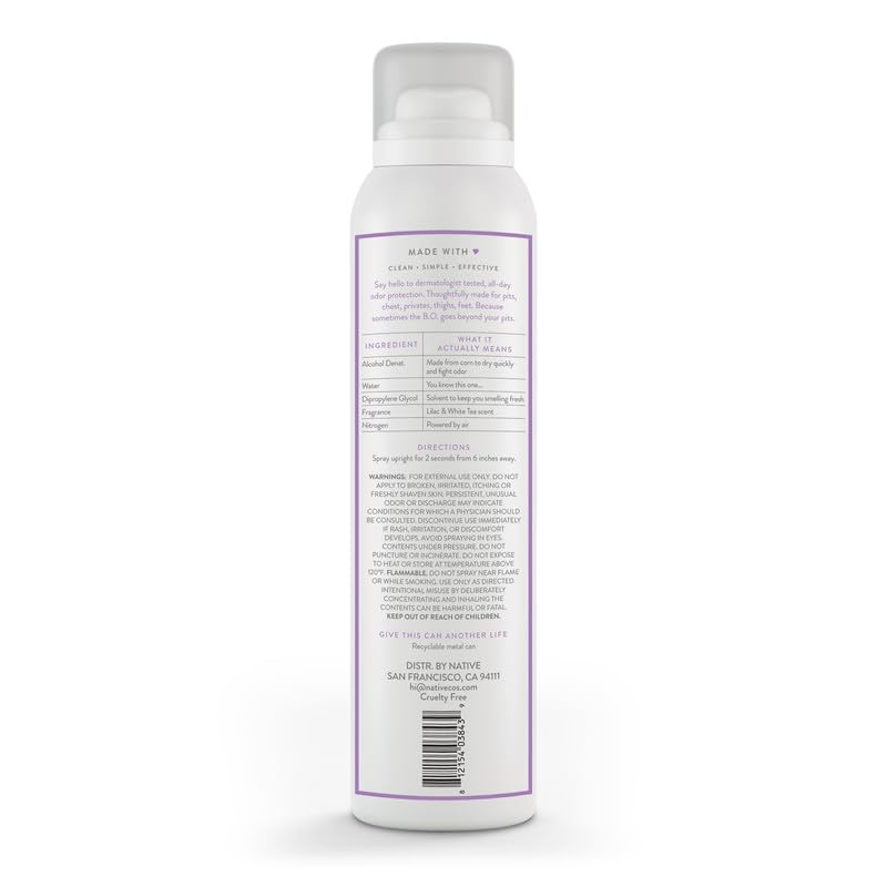 Native Whole Body Deodorant Spray Contains Naturally Derived Ingredients, Deodorant for Women & Men | 72 Hour Odor Protection, Aluminum Free with Coconut Oil and Shea Butter | Lilac & White Tea