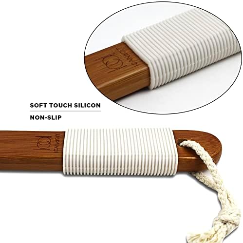 ICANdOIT-17.71Inch Natural Stiff Sisal Bristles Anti-Slip Long Handle Bath Brush,Bent Handle Shower Scrubber for Exfoliating,Shower Back Brush,Exfoliation Set with Pumice Stone(1 Pack)
