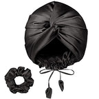 PARISBELLA Reversible Silky Satin Bonnet for Sleeping, Smooth As Silk Hair Wrap for Sleeping, Adjustable Satin Sleep Cap for Women, Stylish Turban for Curly Hair, Black, Pack of 1