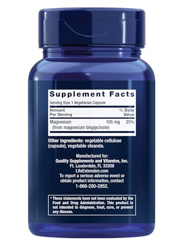 Life Extension Magnesium Glycinate, Heart Health, Bone Health, Nerve and Muscle Support, Highly absorbable, Gluten-Free, Non-GMO, Vegetarian, 90 Capsules