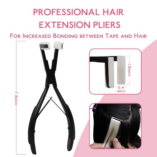 WENNALIFE Tape in Pliers Tape in Extension Tool, Tape in Clamp Tools for Hair Extension Pliers Tape in Hair Extensions Tools Kit Professional Flat Surface Sealing Clamp Tape in Tools for Hair, Black