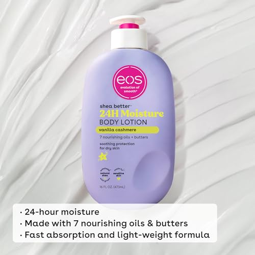 eos Shea Better Body Lotion- Vanilla Cashmere, 24-Hour Moisture Skin Care, Lightweight & Non-Greasy, Made with Natural Shea, Vegan, 16 fl oz