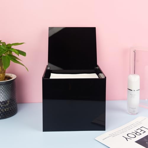 Disposable Face Towel Storage Box Compatible with Facial Towel XL, Acrylic Disposable Face Towelette Holder Container, Black
