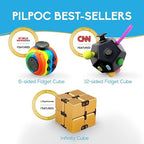 PILPOC theFube Fidget Cube with 12 Sides - Handy Anxiety Toys for Kids and Adults - Fidget Dice for Stress Relief & Focus - Anti Stress Cube for ADHD, ADD, with Carry Case (Green & Mix)