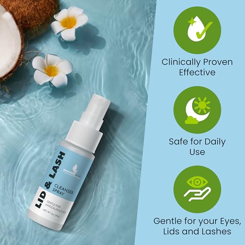 Essentially Based Eyelid Cleanser Kit - 2 oz Eyelids and Eyelash Cleaner - Hypochlorous Acid Spray Solution - Eye Wash Solution with 30 Application Pads - Made in USA
