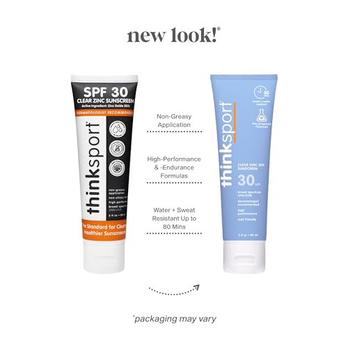 Thinksport Mineral Sunscreen, SPF 30 Clear Zinc Oxide Sunscreen, 3 Fl Oz, Water Resistant, Reef Safe, Broad Spectrum UVA/UVB Sun Screen