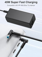 45W Charger Compatible with HP Laptop Charger, Blue Tip, Pavilion x360 11 13 15, Zbook 14u G4 G5 15u 15 G3, Notebook 15, Stream 13 11 14 AC Adapter with Power Cord
