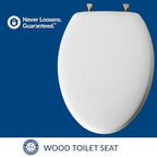 MAYFAIR 1844BNA 000 Toilet Seat with Brushed Nickel Hinges will Never Come Loose, ELONGATE, White - Brushed Nickel