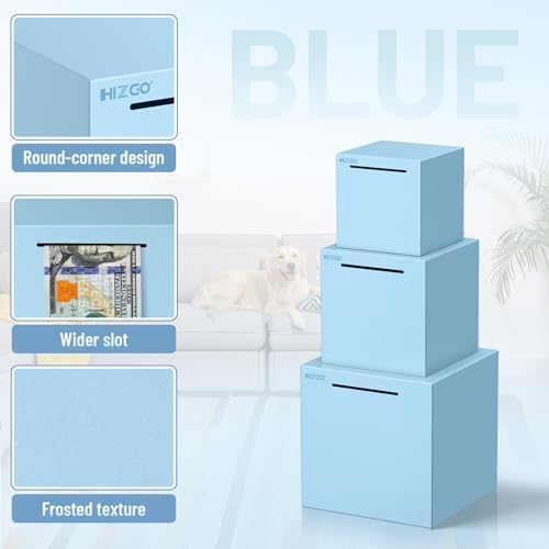 hizgo Adults Blue Piggy Bank, Stainless Steel Piggy Bank for Adults/Kids Must Break to Open, Unopenable Money Saving Box(4.72-inch, Blue)