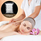 Chuangdi 100 Pieces Disposable Spa Headbands Soft Non-woven Facial Hair Band Elastic Facial Head Wraps Cloth Stretch Skin Care Makeup Sauna Washing Face Supplies for Women(White)
