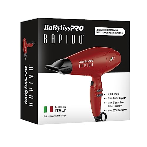 BaBylissPRO Nano Titanium Italian Rapido Hair Dryer - Professional, Lightweight 2000 Watt Blow Dryer