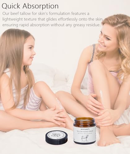 Beef Tallow for Skin (4 OZ), Whipped Beef Tallow and Honey Balm, Tallow Face Moisturizer, Grass Fed Beef Tallow for Face and All Skin Types