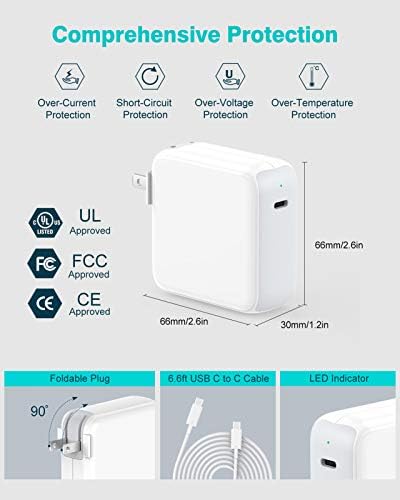 Charger for MacBook Air MacBook Pro 13 14 15 16 inch 2025 2024 2023 2022 2021 2020, M1 M2 M3 M4 Laptop 70W USB C Power Adapter, iPad, LED, 6.6FT USB-C Cable, Charging as Fast as Original Quality