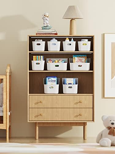 White Plastic Bins/Storage Organizers - Pantry Baskets, Bins for Shelves, Organizer and Storage for Bathroom, Bedrooms, Kitchens and More - Large Size (1 Pack)