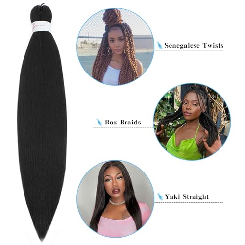 Braiding Hair Pre Stretched 20 Inch 8 Pack Premium Pre Stretched Braiding Hair Professional Itch Free Hot Water Setting Perm Yaki Texture Prestretched Hair For Braiding (18Inch,1B)