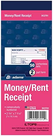 Adams Invoice Book, 2-Part, Carbonless, 5-9/16 x 8-7/16 Inches, 50 Sets per Book (DC5840) & Money and Rent Receipt Book, 2-Part, Carbonless, 2.75 x 7.19 Inch, 50 Sets, White and Canary (DC2701)