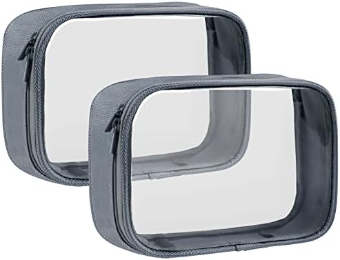 Moyad TSA Approved Clear Toiletry Bag, 2 Pack Quart Size 3-1-1 Liquids Pouch for Travel, Transparent Makeup & Cosmetic Organizer for Women Men, Grey