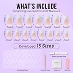 BTArtbox Press On Nails Long - White French Tip Press On Nails Square, Fake Nail with Nail Glue, Natural Reusable Stick On Nails in 15 Sizes - 30 Fake Nails Kit