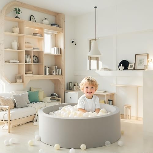 GOGOSO Balls for Ball Pit - Plastic Ball for Toddlers 1-3, Baby Kids Ball Pool Decoration 50 100 200 300 500 1000 (A White+Beige+Clear, 200 Balls)