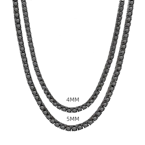 4mm Black Moissanite Tennis Necklace for Women Mens Stainless steel Iced Out Lab Grown Moissanite Diamond Round Cut Necklaces for Men Tennis Hip Hop Chain (4MM Moissanite, 24 inch)