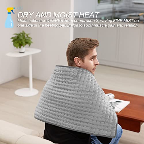 Heating Pad - Electric Heating Pads - Hot Heated Pad for Back Pain Muscle Pain Relieve - Dry & Moist Heat Option - Auto Shut Off Function (Light Gray, 33''×17'')