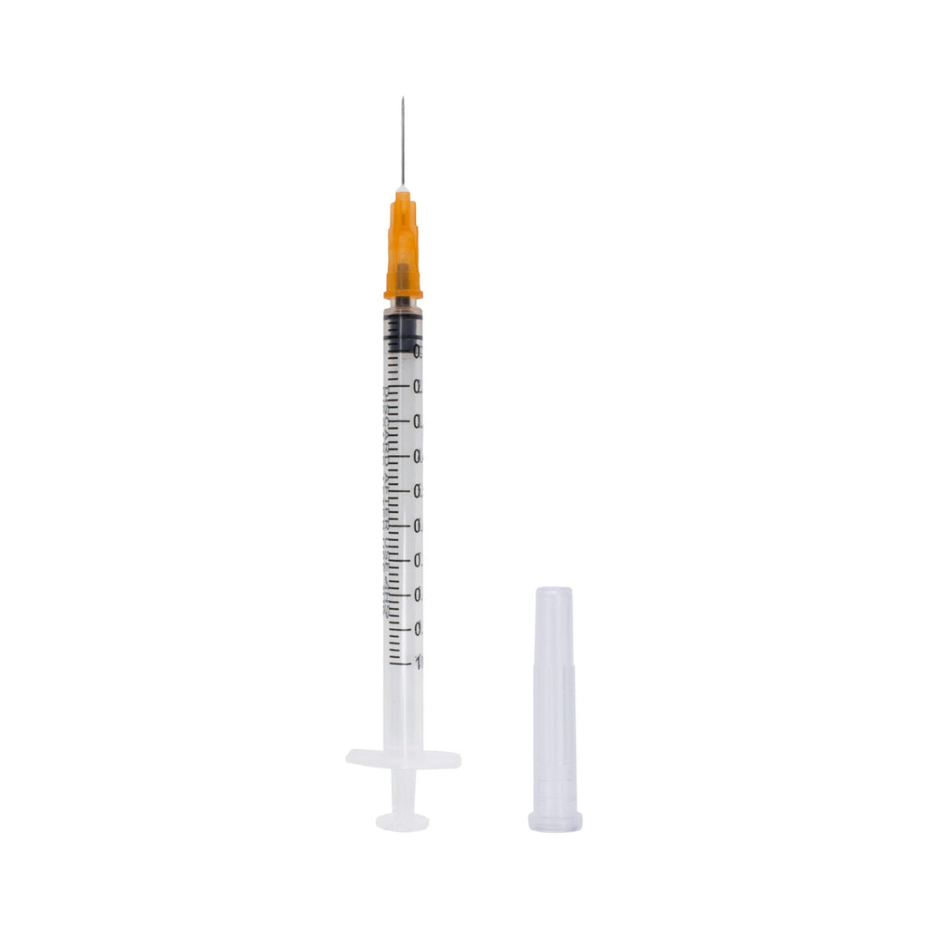 Generic 100 Pack, 1mL Tuberculin Syringes with Needle Luer Slip Syringe Individually Packaged (1mL, 25G x 5/8in), Clear