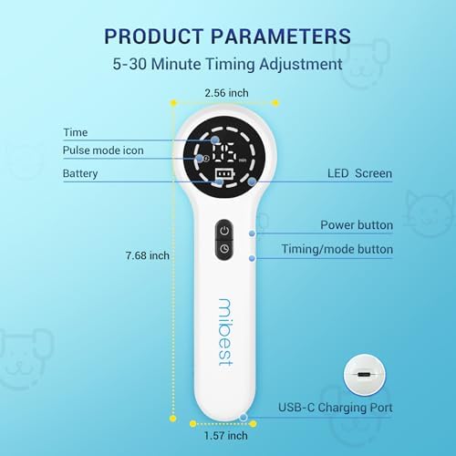 Mibest Cold Laser Therapy Device for Vet - Red Light Therapy for Dogs and Cats - Infrared Light Therapy Targets Joint and Muscles - Pain Relief, Arthritis, Spinal, Wound Healing (4x808nm + 12x650nm)