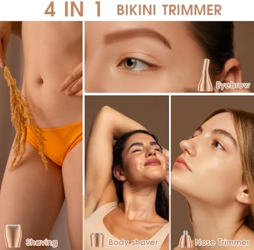 Hair Clippers & Bikini Trimmer for Women - Waterproof Electric Clippers and 4 in 1 Bikini Trimmer Set, Deluxe Hair Trimmer, Wet/Dry Body Shaver for Nose Eyebrows Beard Pubic Hair, Blue