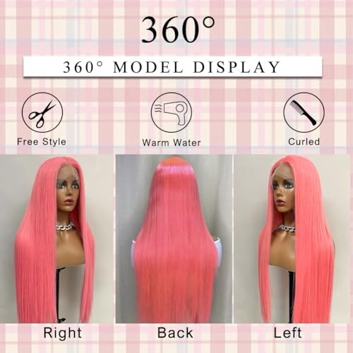 Pink Lace Front Wig Human Hair 20 Inch 13x4 Cotton Candy Pink Straight HD Lace Frontal Wig Human Hair Pre Plucked with Baby Hair Bubblegum Pink Lace Closure Human Hair Wig 150 Density for Women