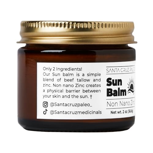 Santa Cruz Paleo Beef Tallow for Skin & Zinc Sunscreen, Grass Finished & Grass Fed Beef Tallow Face Moisturizer & Non Nano Zinc Oxide Mineral Based Sun Balm, Moisturizing Natural Formula, 2 oz