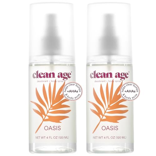 Aluminum Free Deodorant & Body Spray for Whole Body - Oasis 4oz (2 Pack) Clean Deodorant and Body Spray for Teen Boys and Girls - With AHA For Body Acne - Body Spray for Teens Formula