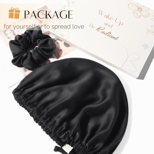 YANIBEST 22 Momme 100% Mulberry Silk Sleep Cap SilK Bonnet for Women - Natural Silk Sleeping Cap Hair Bonnet Silk Scrunchies