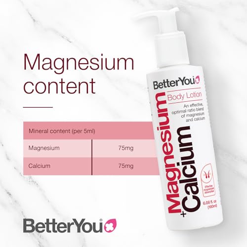 BetterYou Magnesium Plus Calcium Body Lotion - Body Cream With Magnesium And Calcium - Topical Cream For Bone Support - Dry Skin Lotion - 6.08 oz
