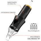 50 12RM Mixed Tattoo Cartridge Needles - 10Pcs each of 7RM, 9RM, 11RM, 13RM, 15RM,Sturdy and Durable Design Sharp Tips, Sterilized and Individually Packaged Compatible with Tattoo Pens