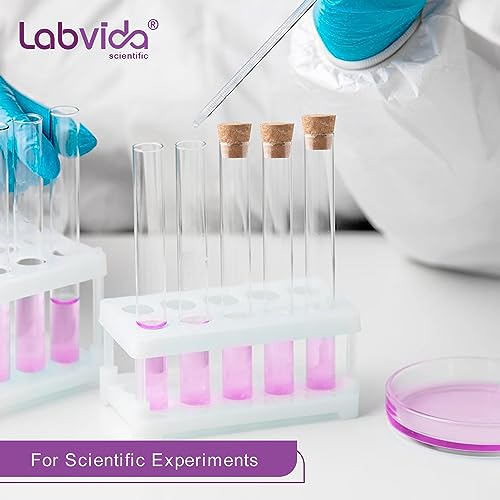 50-Pack 16ml(0.54oz) Glass Test Tubes - 20x100mm, Round Bottom, with Cork Stoppers & Brush. Ideal for Lab Experiments, Plant Propagation, Storage (Candies, Spices), Bath Salts, Home Decor