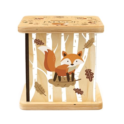 Wooden Piggy Bank for Kids and Adults, Personalized Gift Handmade in USA by BloomOwl, Custom Piggy Bank, Personalized Banks for Kids, Gifts for Baby Boys and Girls (Woodland Friends) (Woodland- Fox)