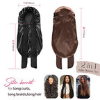 YANIBEST 2Pcs Silk Bonnet for Sleeping Braid Bonnet for Long Hair with Tie Band Bonnet for Braids for Black Women Curly Hair Locs,Black&Brown