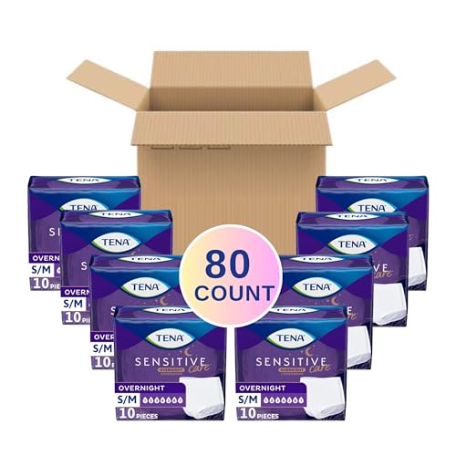 Tena Sensitive Care Overnight Incontinence Underwear for Women, Bladder Control and Postpartum, Small/Medium, 80 Count (Waist Size: 25in-35in)